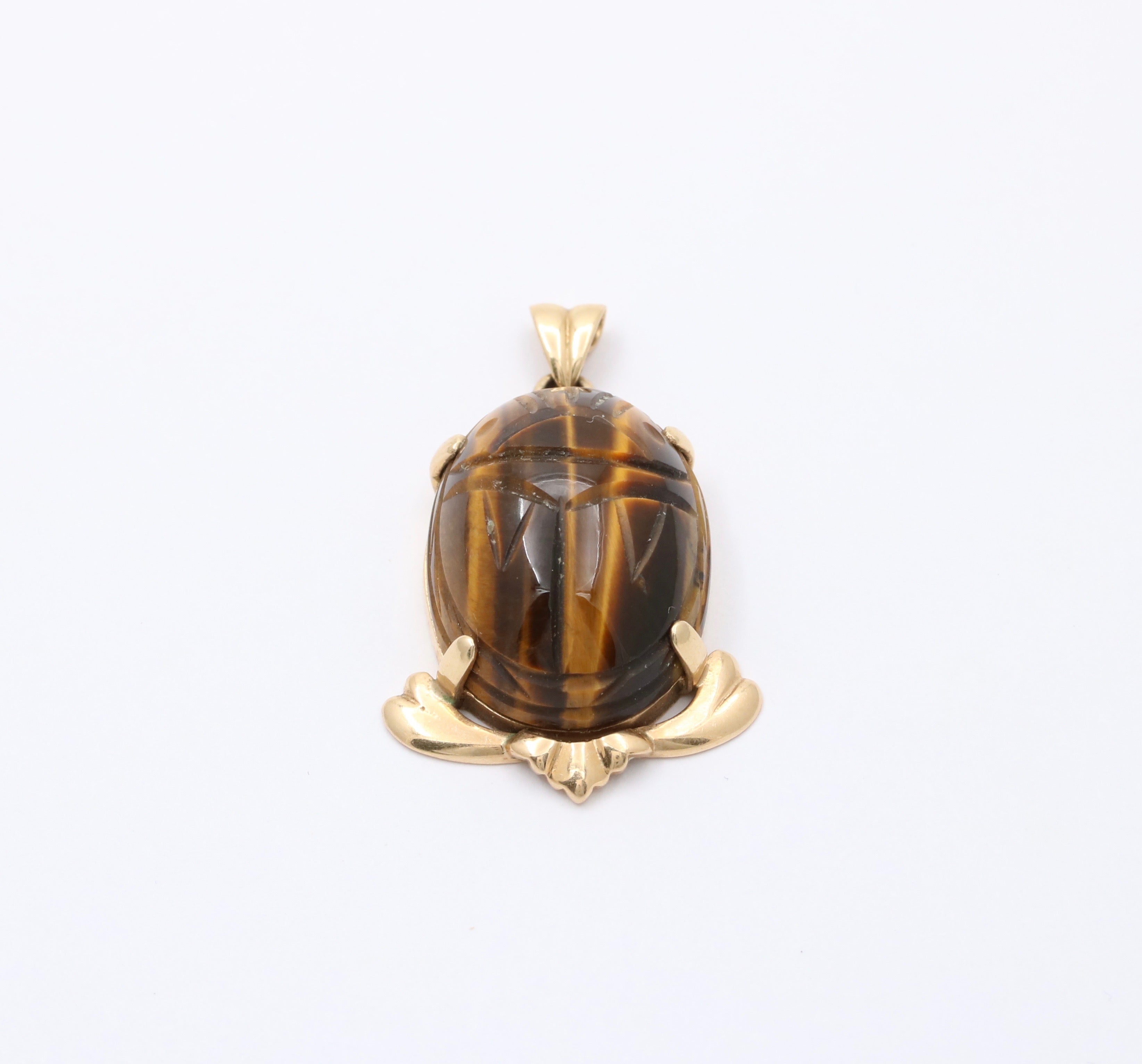 Vintage 14kt Gold 2024 Large Tigers Eye Elephant Necklace Pendant