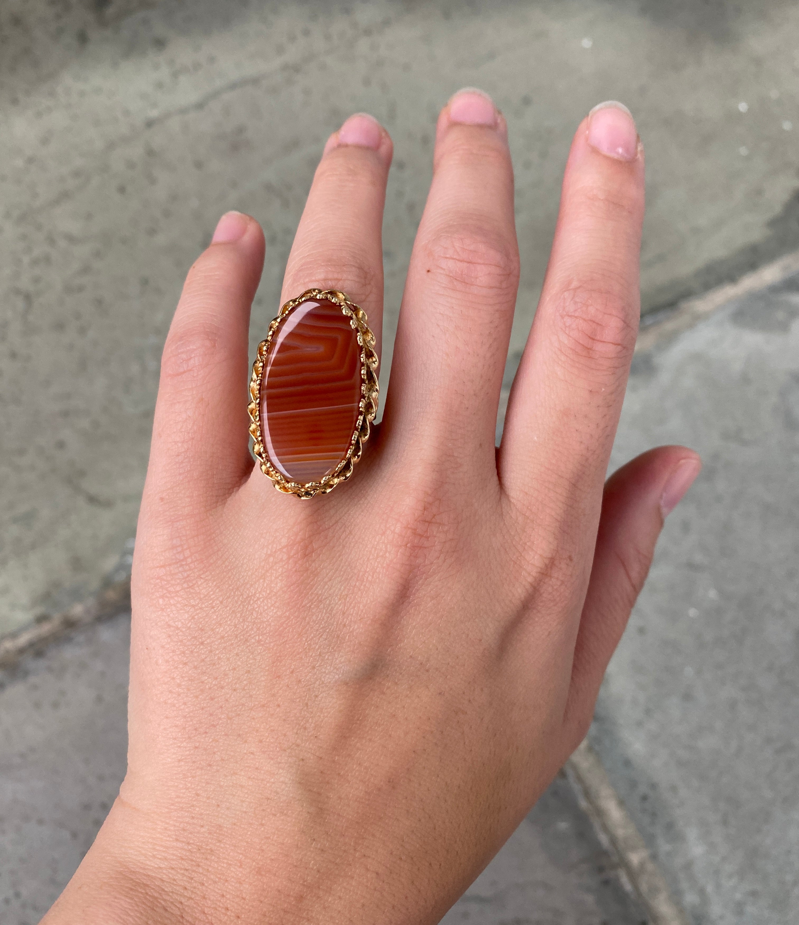 Large Vintage Banded Agate 14K Gold Statement Ring – Alpha & Omega