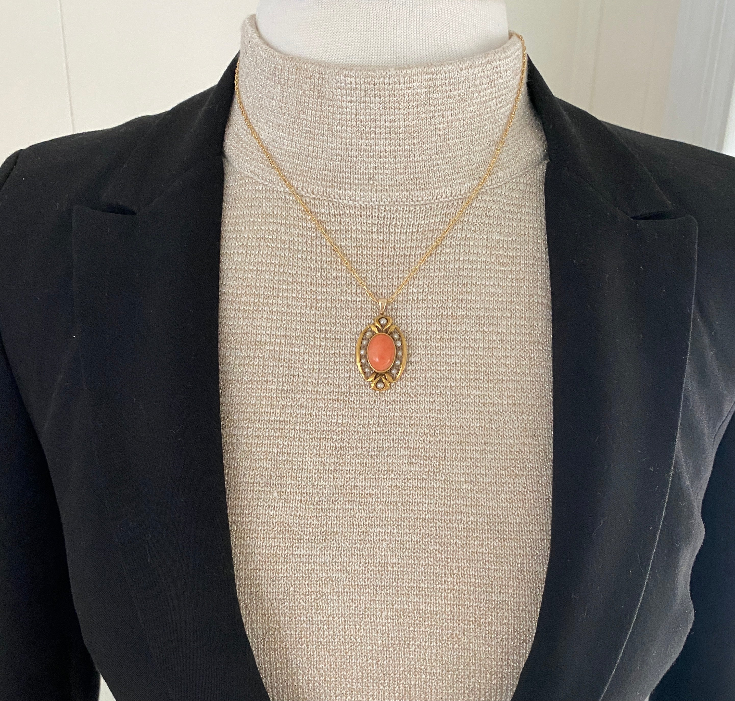 14k sold Gold Antique Coral Pearl Pendant