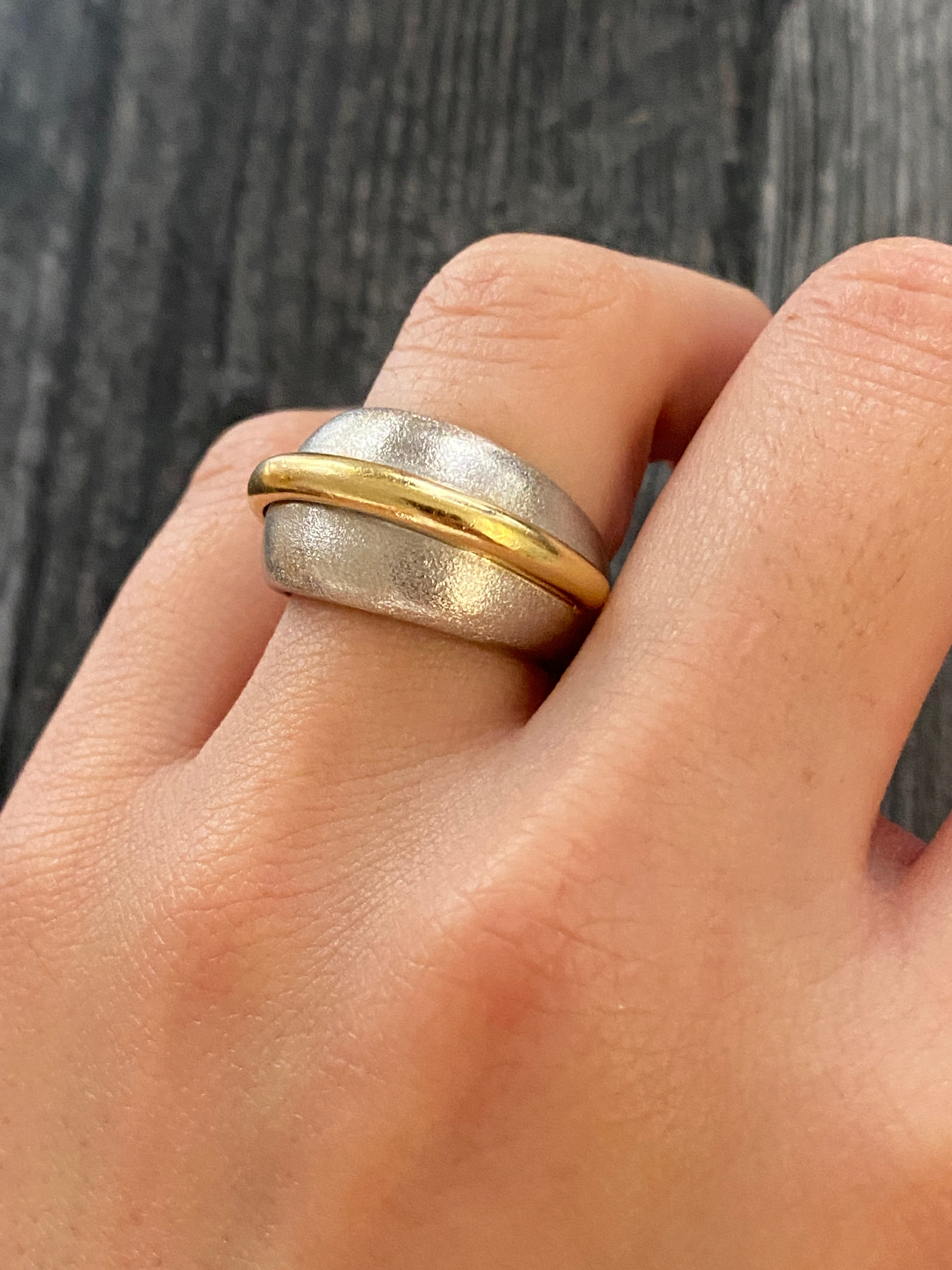 Vintage Modernist 18K Bicolor Gold Dome Ring