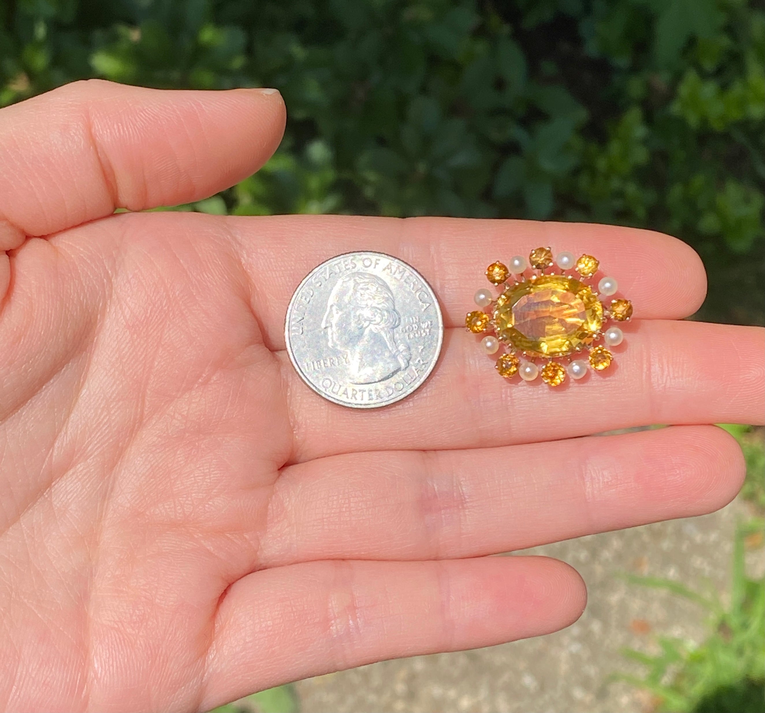 Victorian 14k solid gold outlet Citrine Pearl pin brooch