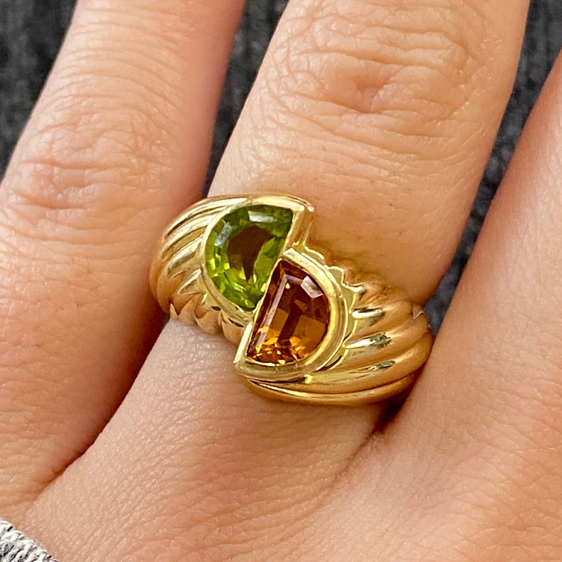 Vintage Citrine and Peridot 18K Gold Bypass Ring – Alpha & Omega
